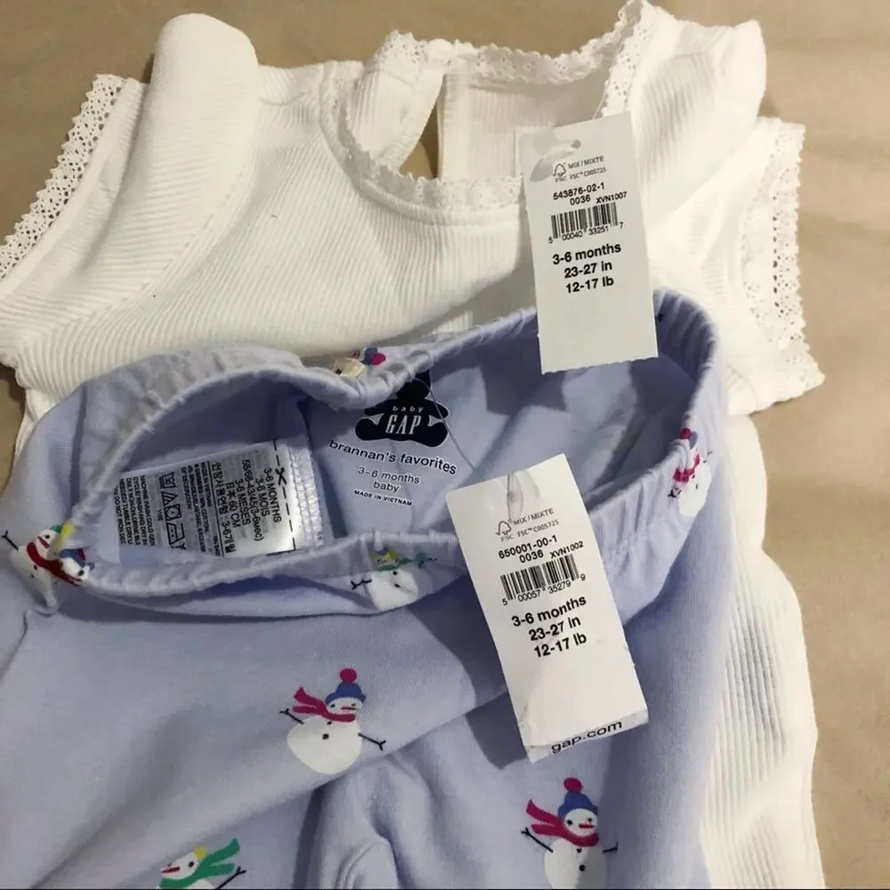 NWT Gap Snowman Pants and Cream Onesie Outfit 3-6 Months